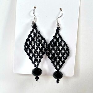 Southwestern Boho Beaded Handmade Tassel Fringe Black Earrings New